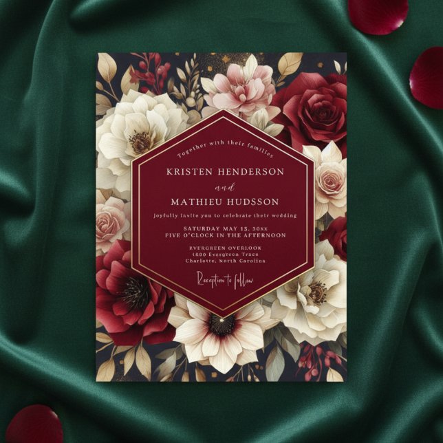 Burgundy Floral Opulent Wedding Invitation (Creator Uploaded)