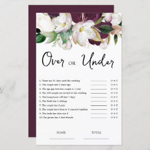 Burgundy Floral Over or Under Bridal Shower Game