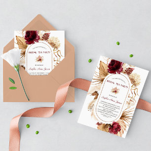 Burgundy Floral Pampas Grass Bridal Tea Party  Invitation