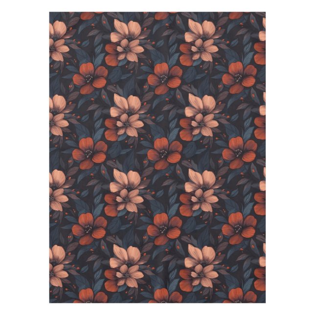 Burgundy floral pattern blooming flowers tablecloth (Front)