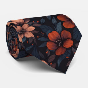 Burgundy floral pattern blooming flowers tie