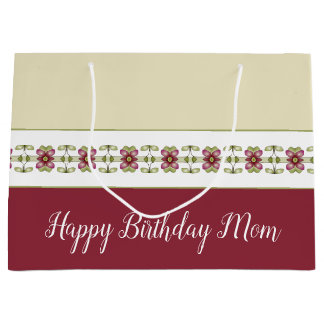 Burgundy Floral Pattern Large Gift Bag