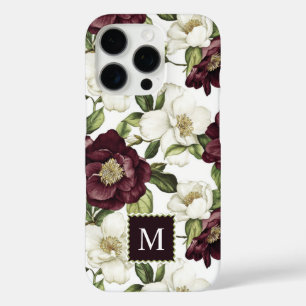 Burgundy  Floral Pattern Monogram  iPhone 16 Pro Case