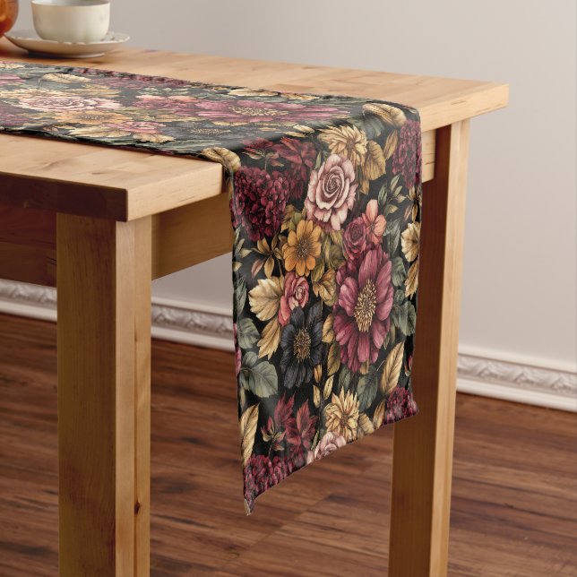 Burgundy  Floral Pattern  Short Table Runner (In Situ)