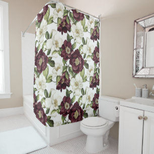 Burgundy Floral Pattern Shower Curtain