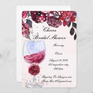burgundy floral pearls bridal shower invitation