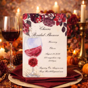 burgundy floral pearls bridal shower invitation