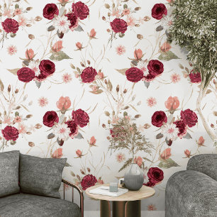 Burgundy Floral Peel and Stick Vintage floral Wallpaper
