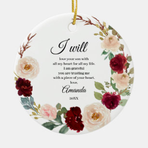 Burgundy Floral Personalised Mother of the Groom Ceramic Ornament