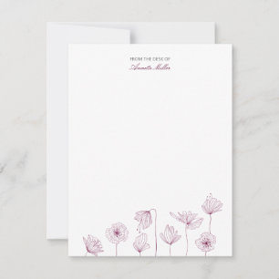 Burgundy Floral Personalised Stationery Note Card