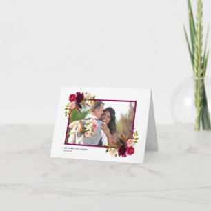 Burgundy Floral Photo wedding thank you note Card