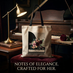 Burgundy floral piano personalised tote bag