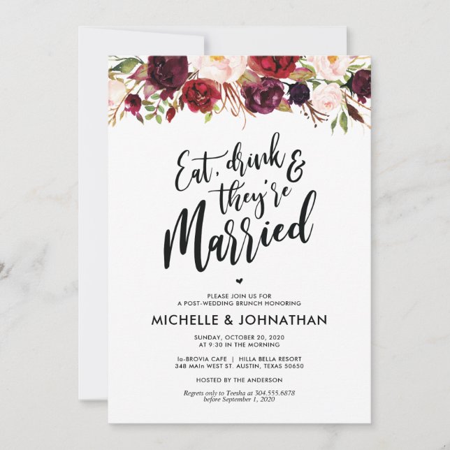 Burgundy Floral Post Wedding Brunch Invitation (Front)