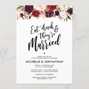 Burgundy Floral Post Wedding Brunch Invitation