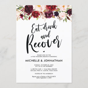 Burgundy Floral Post Wedding Brunch Invitation