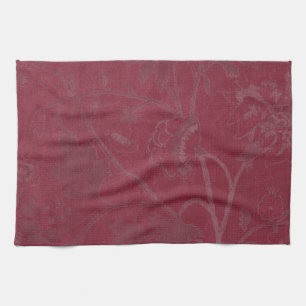 Burgundy Floral Print Background Tea Towel