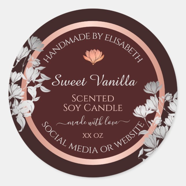 Burgundy Floral Product Packaging Labels Flowers (Front)
