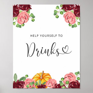 Burgundy floral pumpkin Drinks Poster