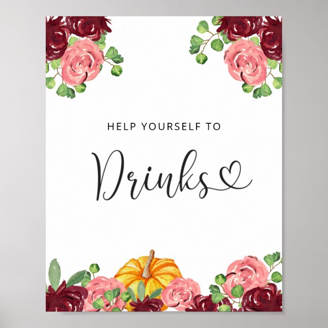 Burgundy floral pumpkin Drinks  Poster (Front)