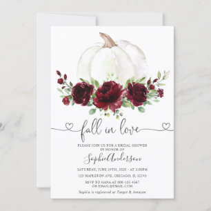 Burgundy Floral Pumpkin Fall in Love Bridal Shower Invitation