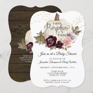 Burgundy Floral Pumpkin Pink Gold Baby Girl Shower Invitation