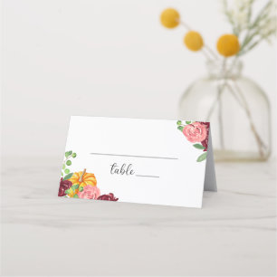 Burgundy floral pumpkin  place card