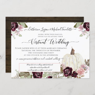 Burgundy Floral Pumpkin Rustic Virtual Wedding Invitation