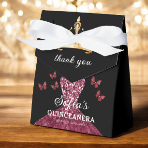 Burgundy Floral Quinceañera Butterflies Favour Box