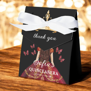 Burgundy Floral Quinceañera Butterflies Favour Box