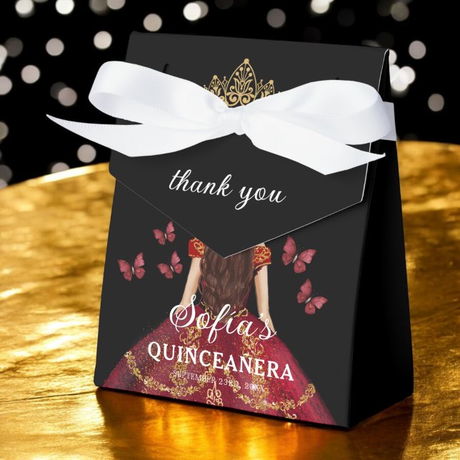 Burgundy Floral Quinceañera Butterflies Favour Box (Creator Uploaded)