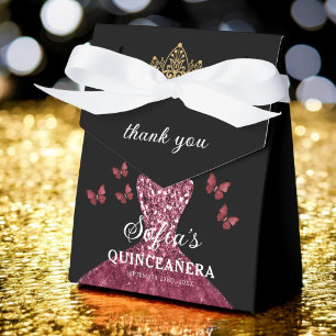 Burgundy Floral Quinceañera Butterflies Favour Box