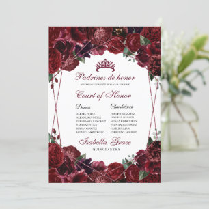 Burgundy Floral Quinceanera Court of Honour Invitation