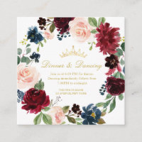 Burgundy floral Quinceañera Dinner & Dancing card
