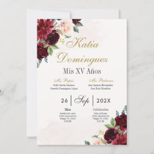 Burgundy Floral Quinceanera invitation