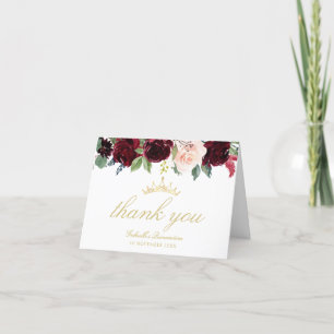 burgundy floral quinceanera thank you card