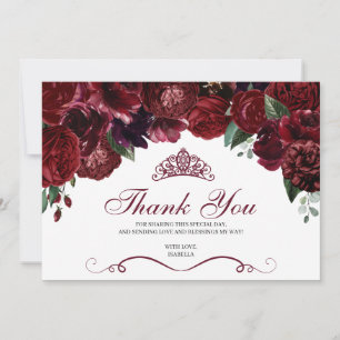 Burgundy Floral Quinceanera Thank You  Card