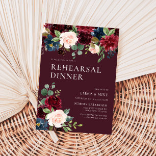 Burgundy Floral Rehearsal Dinner Invitation