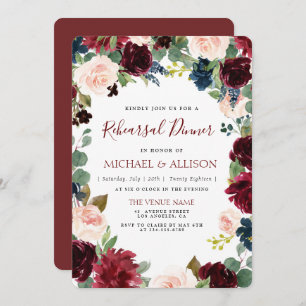 burgundy floral rehearsal dinner invitation