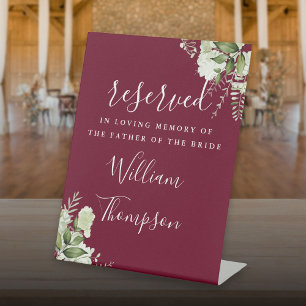 Burgundy Floral Reserved Father Mother Memorial Pedestal Sign