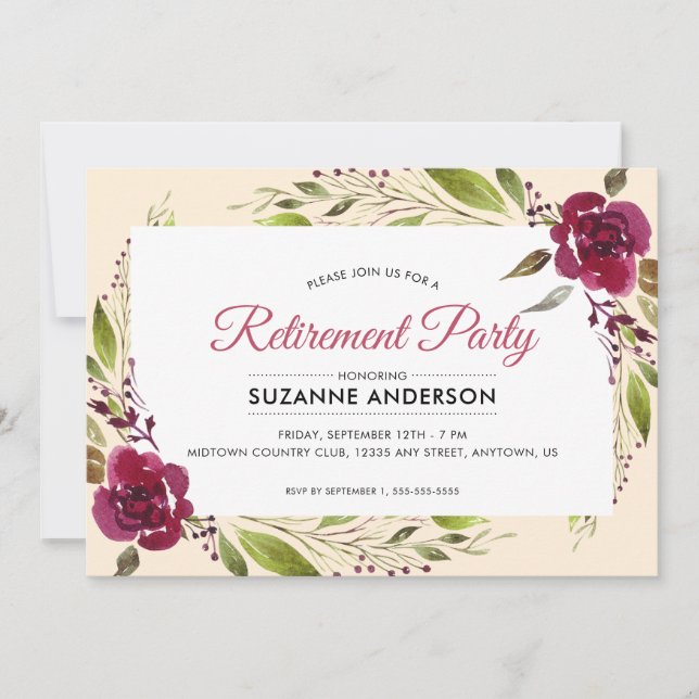 Burgundy Floral | Retirement Party Invitation (Front)