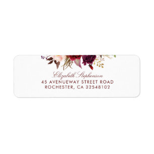 Burgundy Floral Return Address Label
