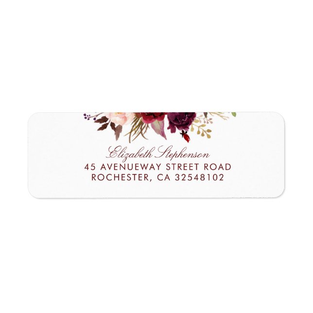 Burgundy Floral Return Address Label (Front)