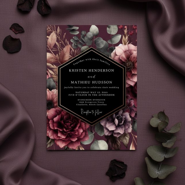 Burgundy Floral Romance Wedding Invitation (Creator Uploaded)
