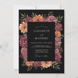Burgundy Floral Romantic Autumn Wedding Invitation