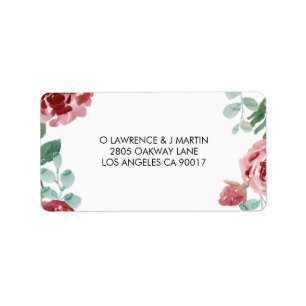 Burgundy Floral Rose Foliage Wedding Label