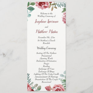 Burgundy Floral Rose Foliage Wedding Programs