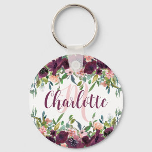 Burgundy Floral Rose gift for daughter Key Ring