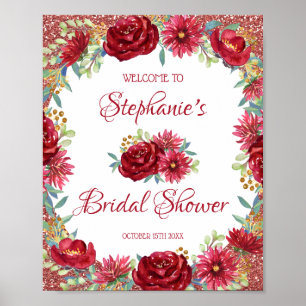 Burgundy Floral Rose Gold Glitter Bridal Shower Poster