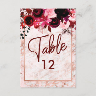 Burgundy Floral & Rose Gold Table Number Seating