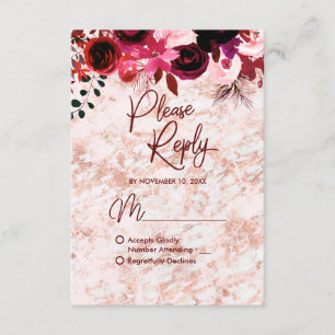 Burgundy Floral & Rose Gold Wedding Reply RSVP
